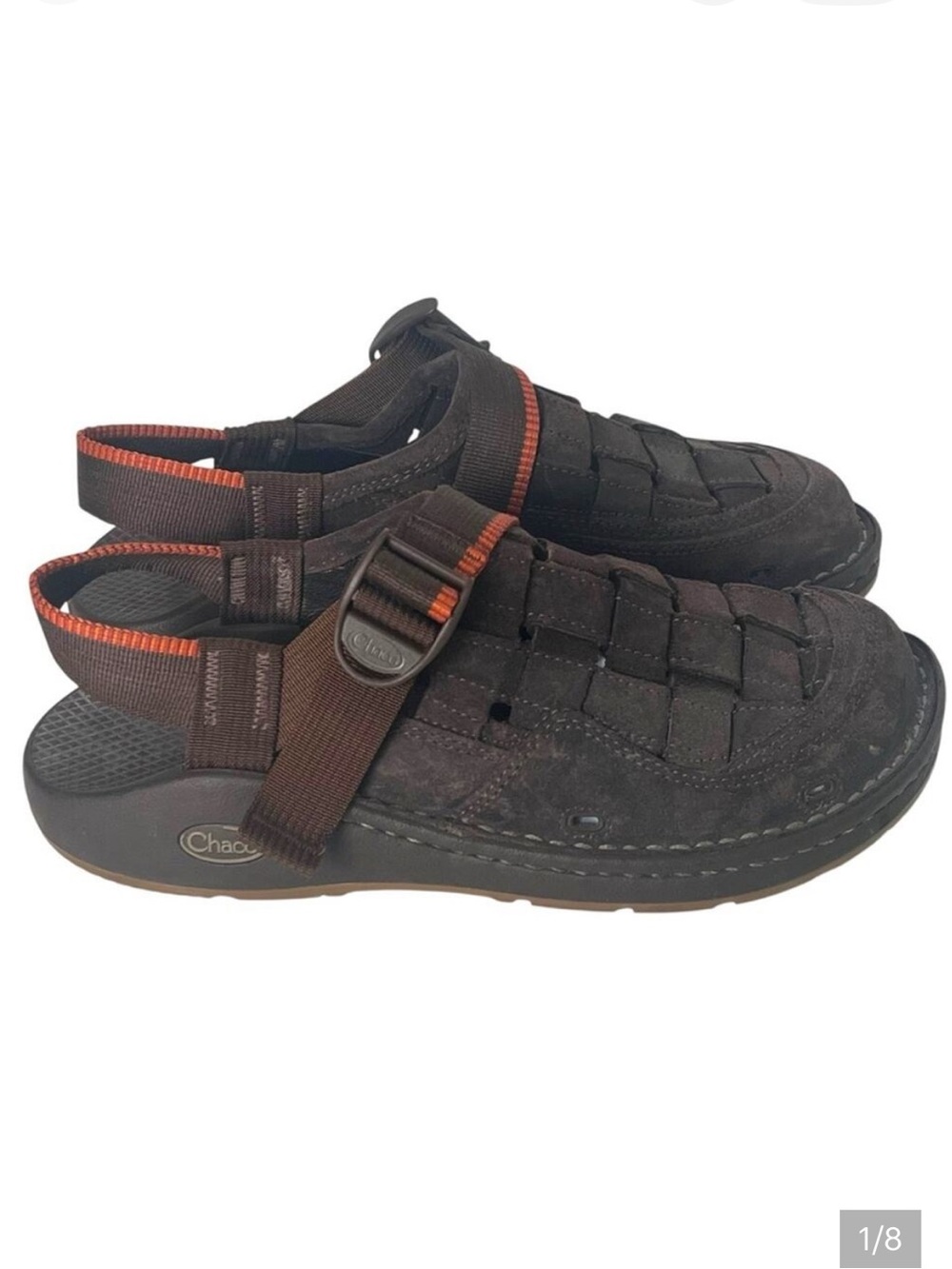 Chaco Paonia Leather Fisherman Sandals Mens 9 Brown Woven Casual Comfort Clogs